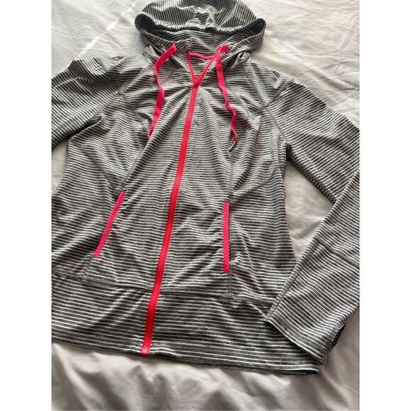 Lukka Grey Striped Full Zip Hoodie Woman’s Size Large - Picture 4 of 12